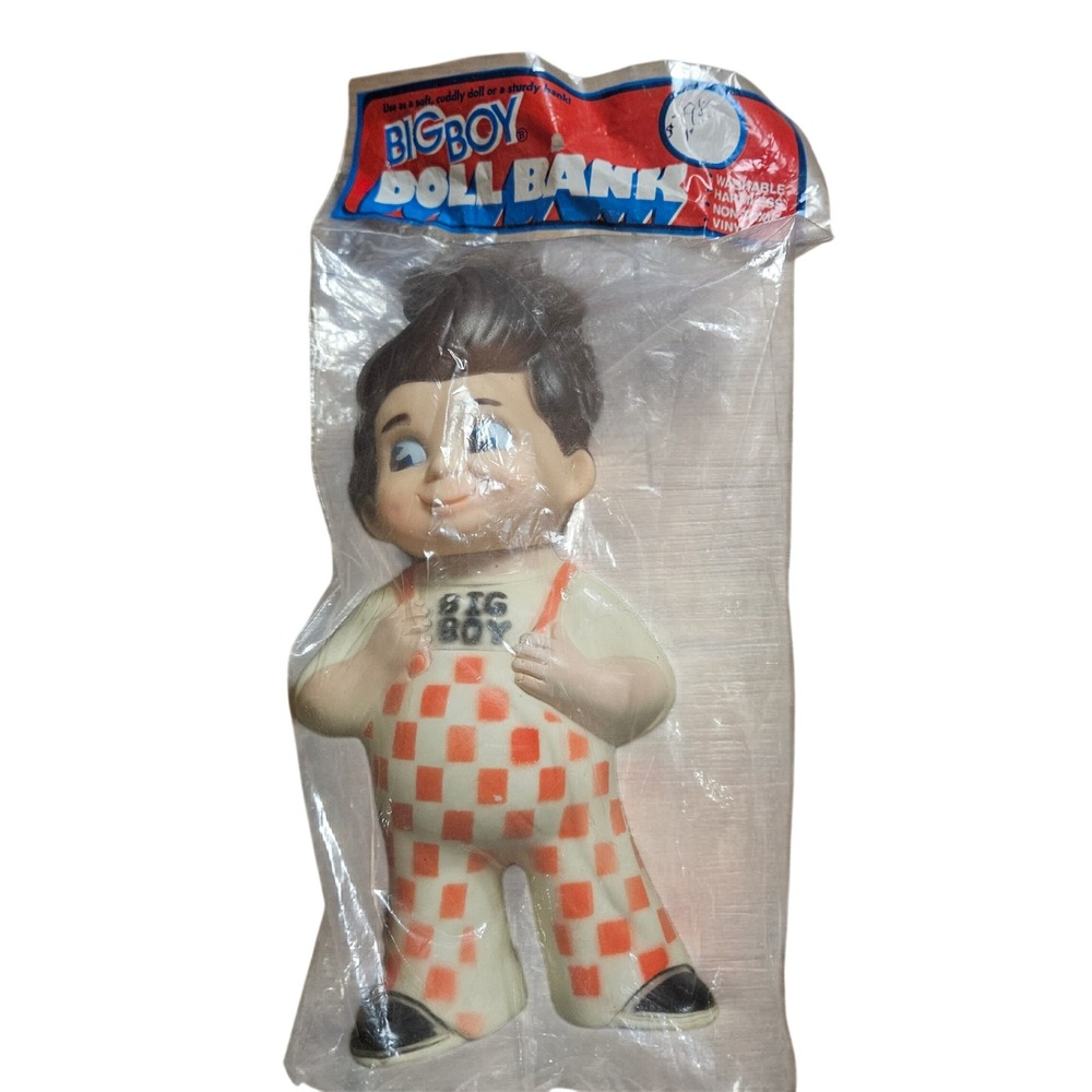 Vintage 1973 Big Boy Doll Rubber Bank 8.5" Vinyl Advertising Doll Coin Bank NWT